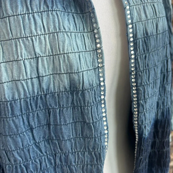 Bleu Bayou Denim Ombre Smocked Open Drape Rhinestone Accented Jacket Size 2X - Picture 5 of 9